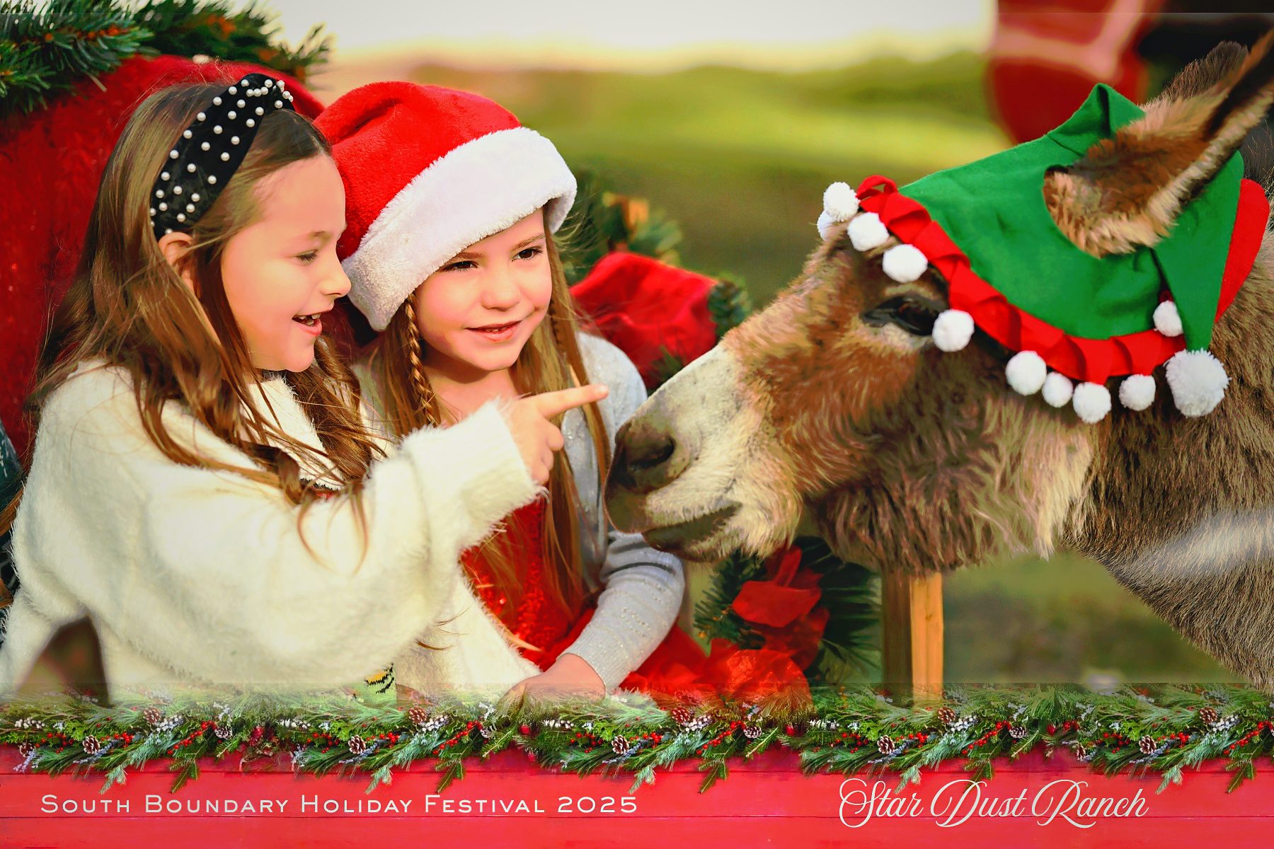 Holiday festival kids with donkey — event photography North Idaho