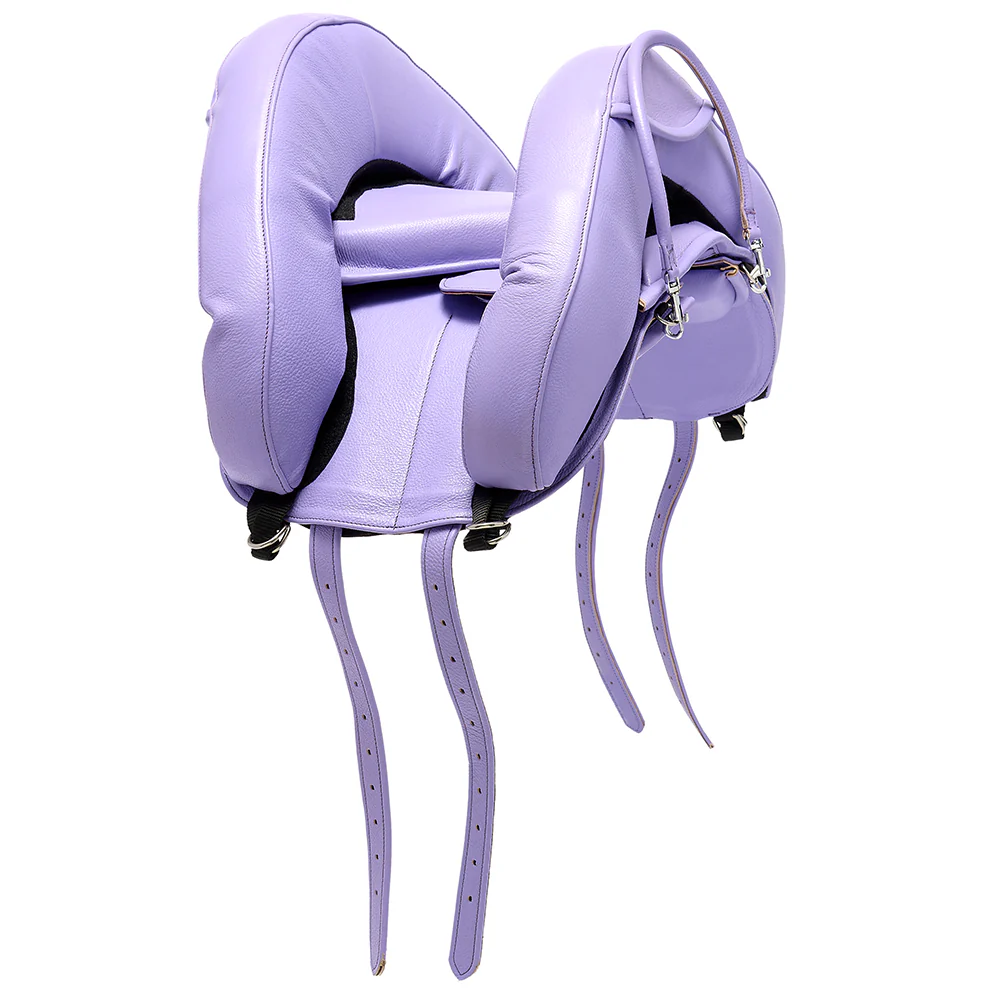 Purple children's riding saddle for pony parties
